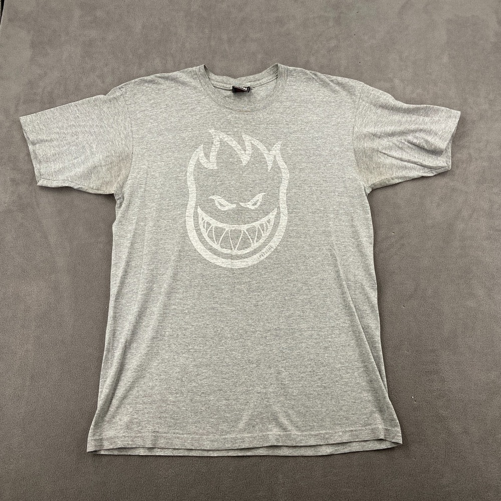 Vintage Y2K Spitfire T Shirt Sz L Gray Wheels Bighead Logo Skateboarding Grunge